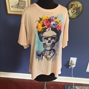 Floral Skull Frida Kahlo Graphic Tee - Cream L